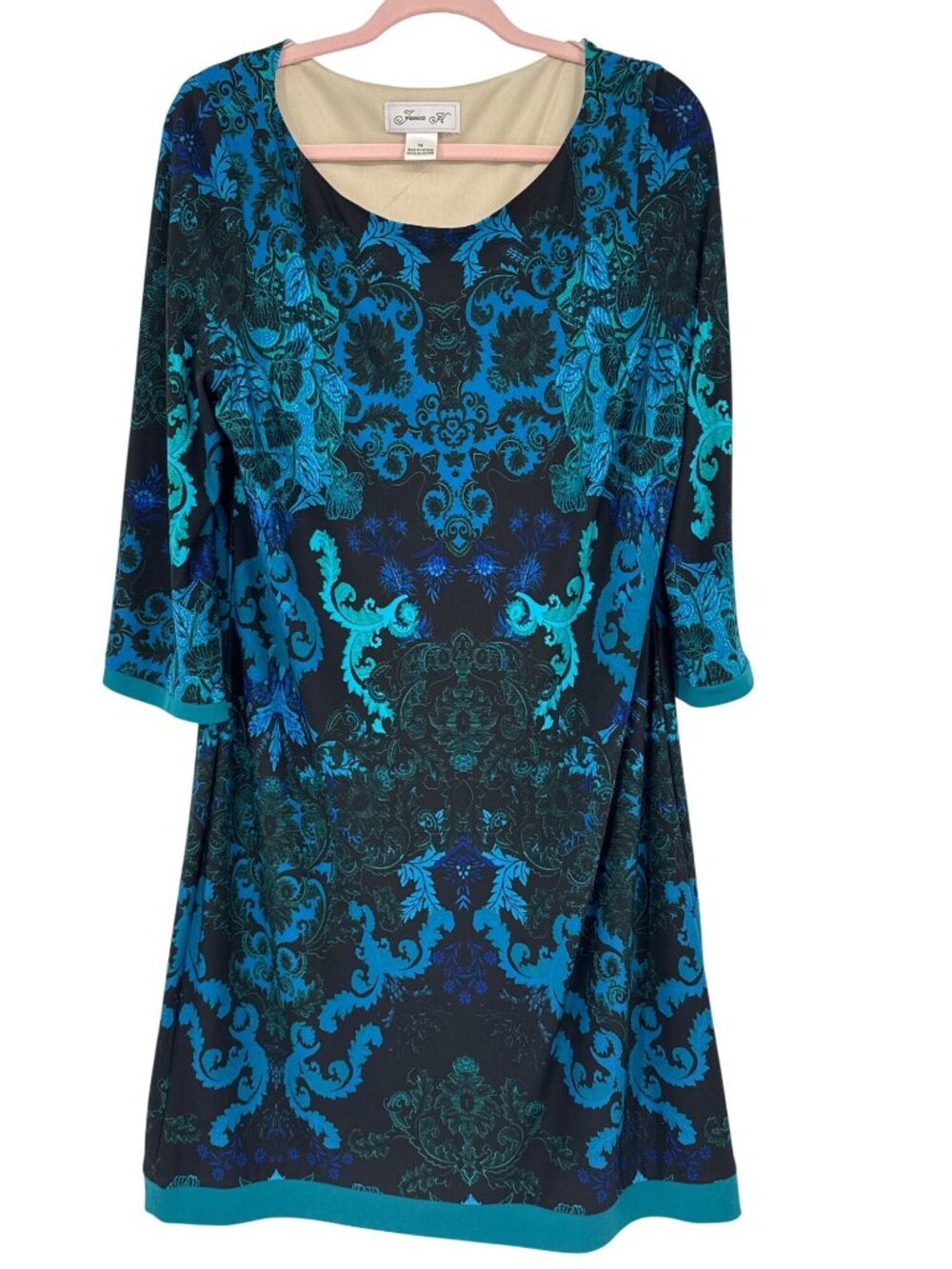 Jessica H Womens Blue  Paisley Dress knit Size 14  Mid-Length career